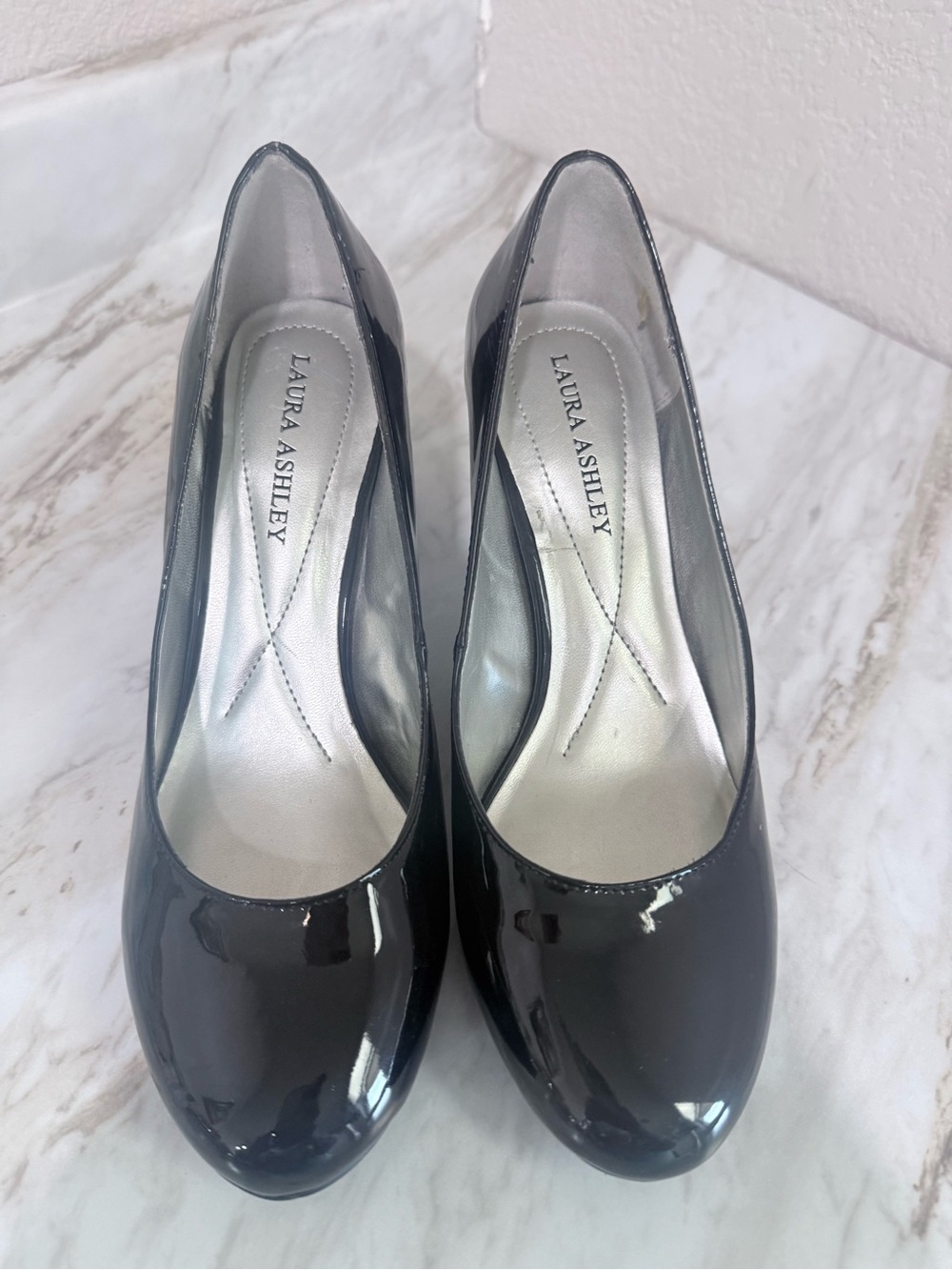 Laura Ashley Black Patent Round-Toe Heels